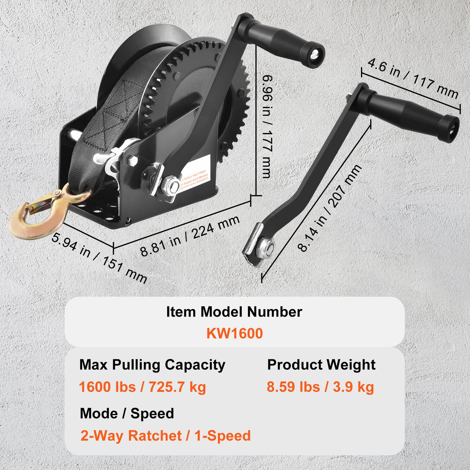 Hand Winch With Polyester Strap And Two Way Ratchet For Trailer_voghion.com